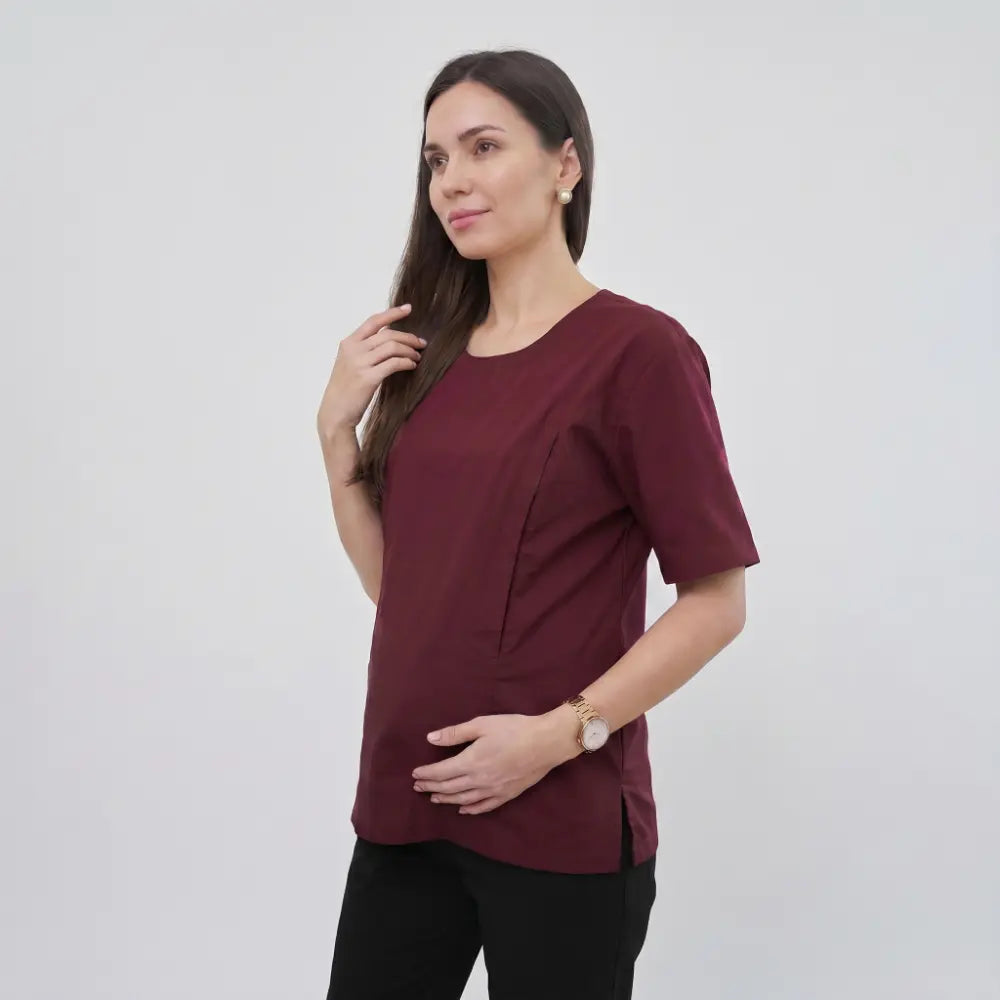 SOL MAMA Magnetic Snap Nursing Tee - Wine