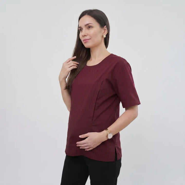 SOL MAMA Magnetic Snap Nursing Tee - Wine