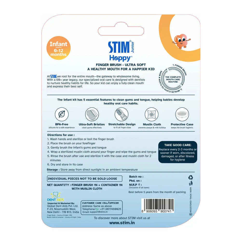 STIM Junior Infant Kit | Finger Brush &amp; Muslin Cloth | 0-12 Months - Multicolor