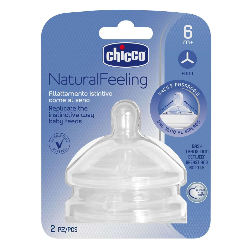 Chicco 2 Teat Natural Feeling 6M+ - Food Flow
