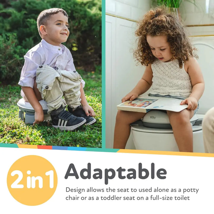 Nuby On-The-Go Portable Potty Seat | Travel Toilet Seat for Boys and Girls 18+ Months - Includes Storage Bag and Disposable Potty Liners |Toddler Travel Essentials | Toddler Potty Training Toilet - Gray/White