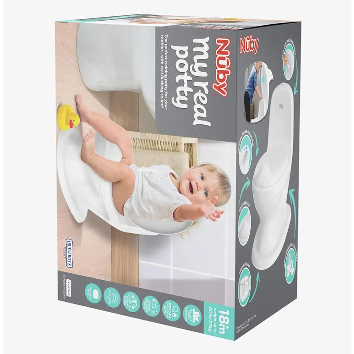Nuby My Real Potty Training Toilet with Life-Like Flush Button &amp; Sound for Toddlers &amp; Kids, White