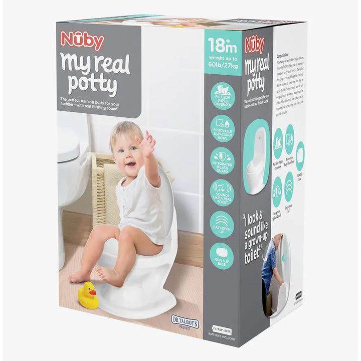 Nuby My Real Potty Training Toilet with Life-Like Flush Button &amp; Sound for Toddlers &amp; Kids, White