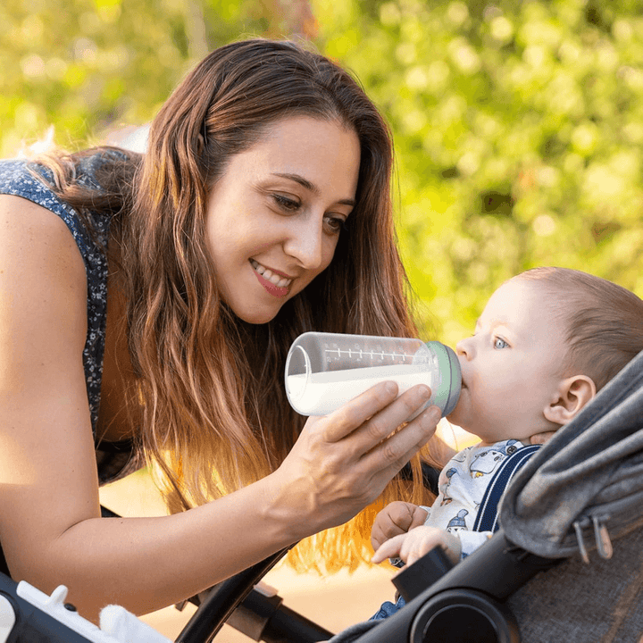 Momcozy Natural Breastfeeding Baby Bottles 11oz Wide-Neck Breast Milk Containers - Set of 4 (Green)