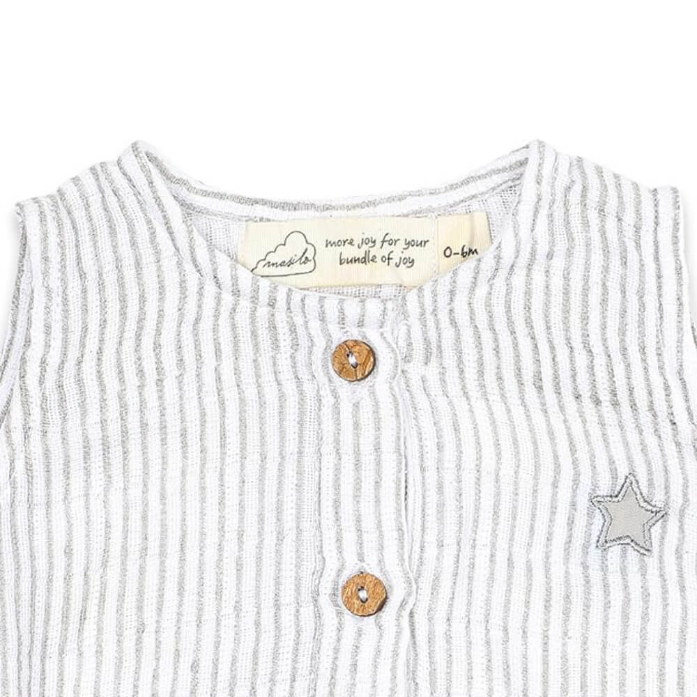 Organic Muslin Baby Romper - Grey Stripe