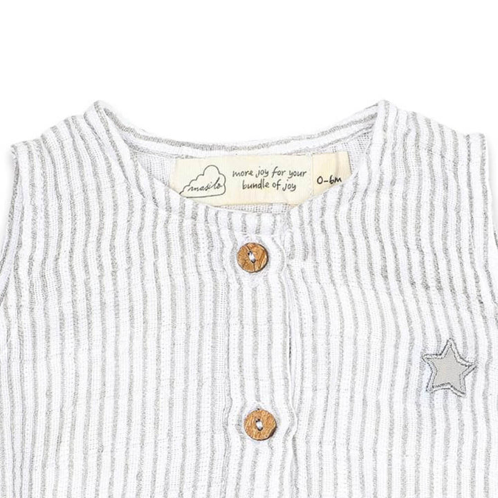 Organic Muslin Baby Romper - Grey Stripe