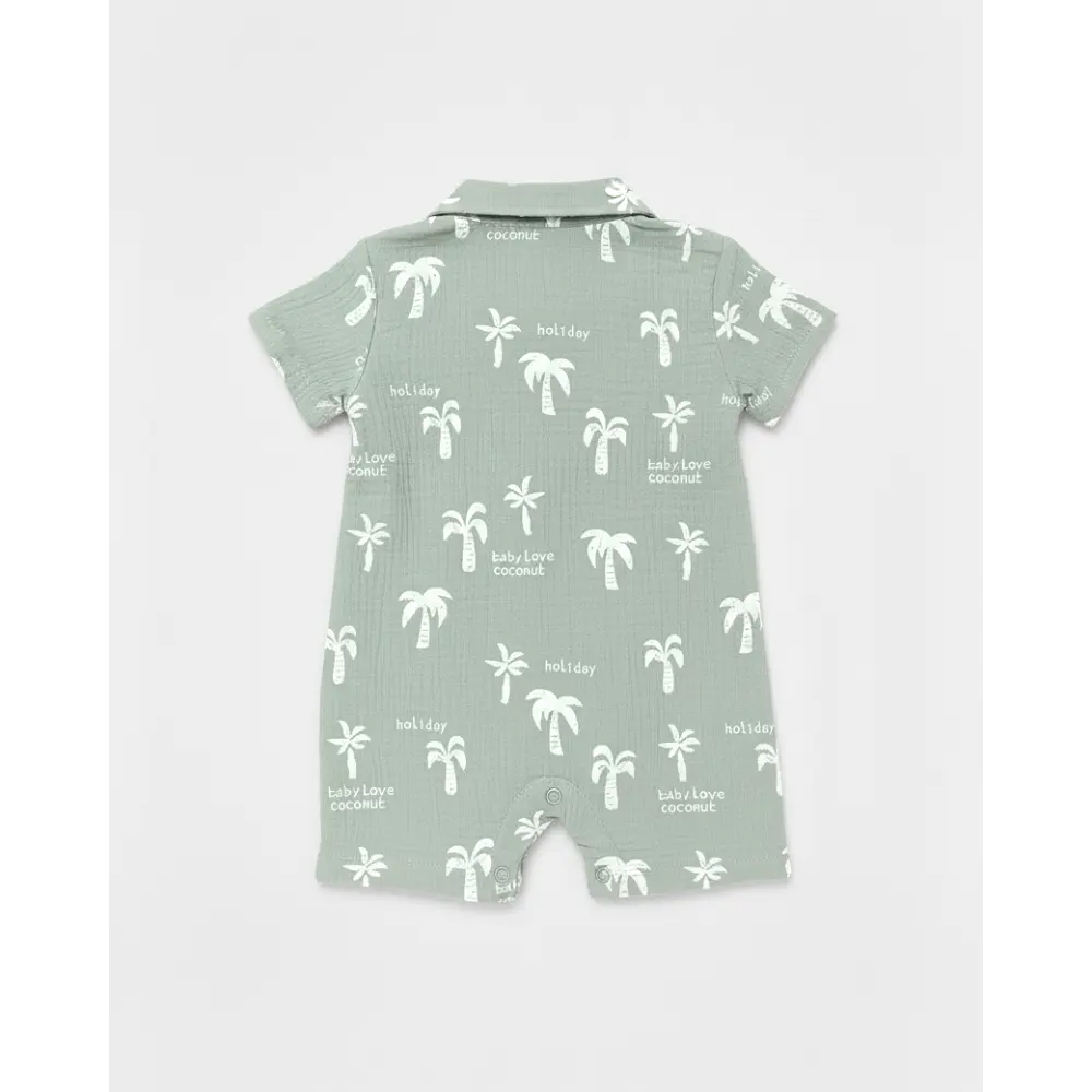 Pattuti Tropical Palm Polo Romper For Baby Boys | Sustainable Cotton Casual Romper Outfit | Comfortable Summer Wear For Kids