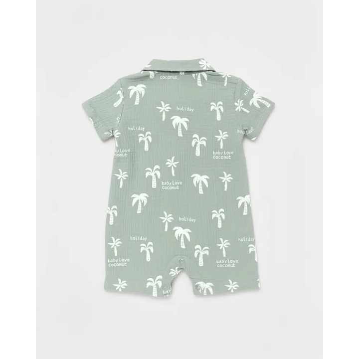 Pattuti Tropical Palm Polo Romper For Baby Boys | Sustainable Cotton Casual Romper Outfit | Comfortable Summer Wear For Kids