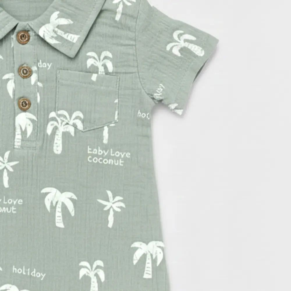 Pattuti Tropical Palm Polo Romper For Baby Boys | Sustainable Cotton Casual Romper Outfit | Comfortable Summer Wear For Kids