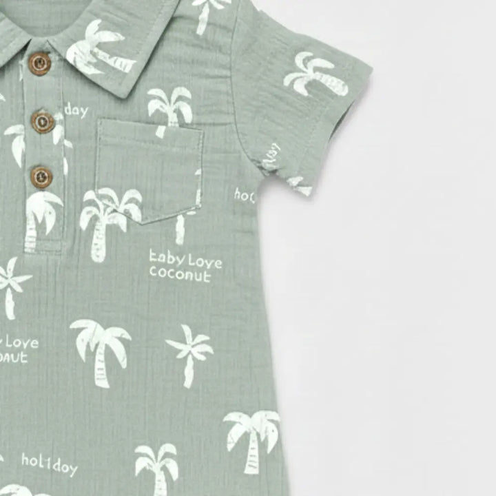 Pattuti Tropical Palm Polo Romper For Baby Boys | Sustainable Cotton Casual Romper Outfit | Comfortable Summer Wear For Kids