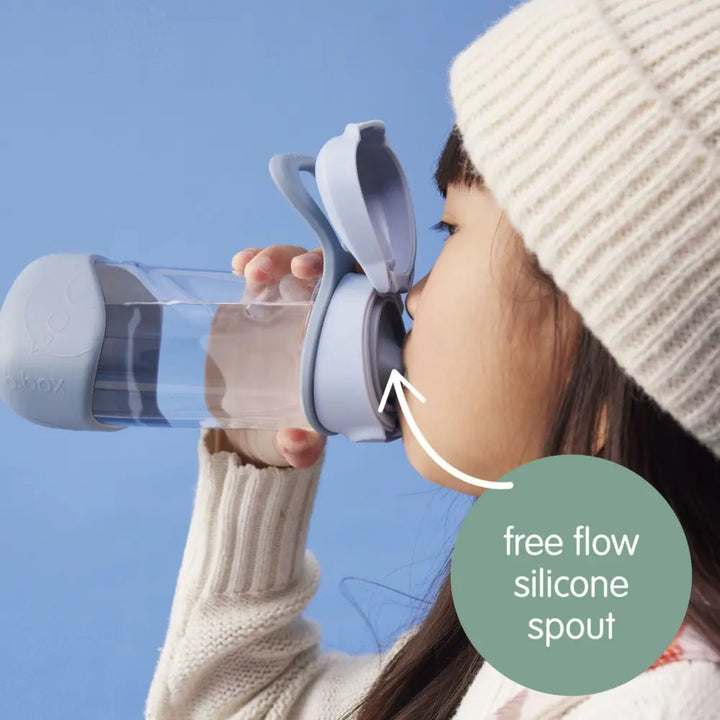 B.box Flip Top Lid Spout Drink Bottle for Kids 12m+, Leak Proof &amp; Easy to Carry 450ml - Lemon Twist Yellow