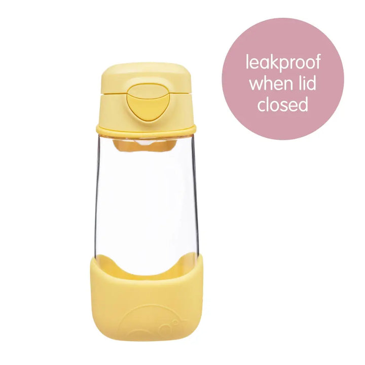 B.box Flip Top Lid Spout Drink Bottle for Kids 12m+, Leak Proof &amp; Easy to Carry 450ml - Lemon Twist Yellow