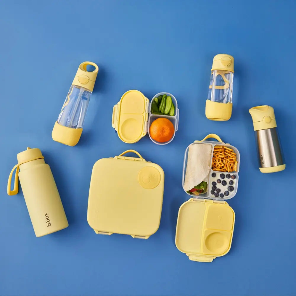 B.box Flip Top Lid Spout Drink Bottle for Kids 12m+, Leak Proof &amp; Easy to Carry 450ml - Lemon Twist Yellow