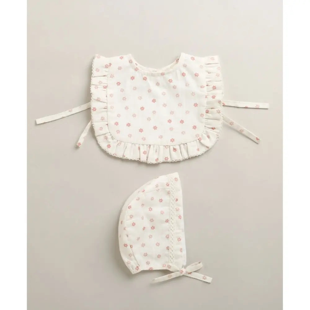 Sweetlime By As Organic Cotton Rosy Charm Bib &amp; Bonnet- White - 0-12M