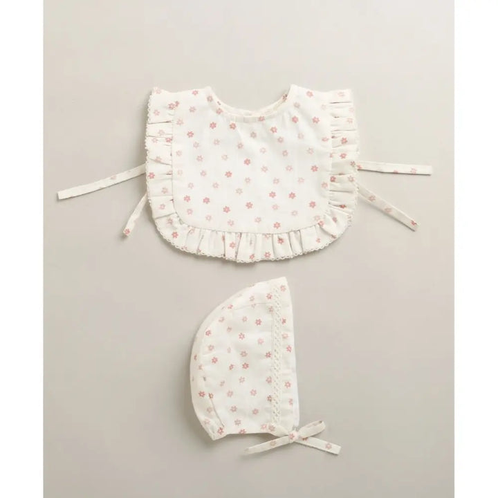 Sweetlime By As Organic Cotton Rosy Charm Bib &amp; Bonnet- White - 0-12M