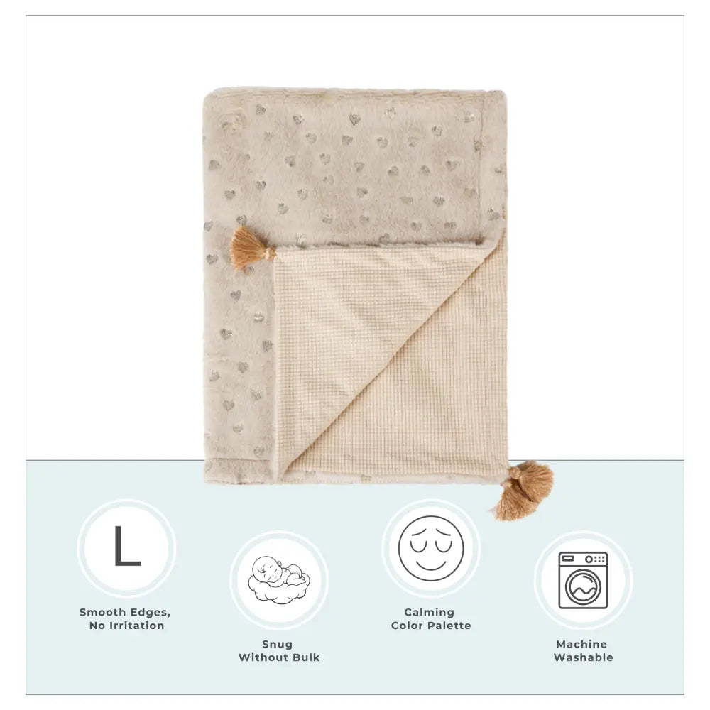 Abracadabra Reversible Beige Cloud Soft Luxe Blanket - Hearts