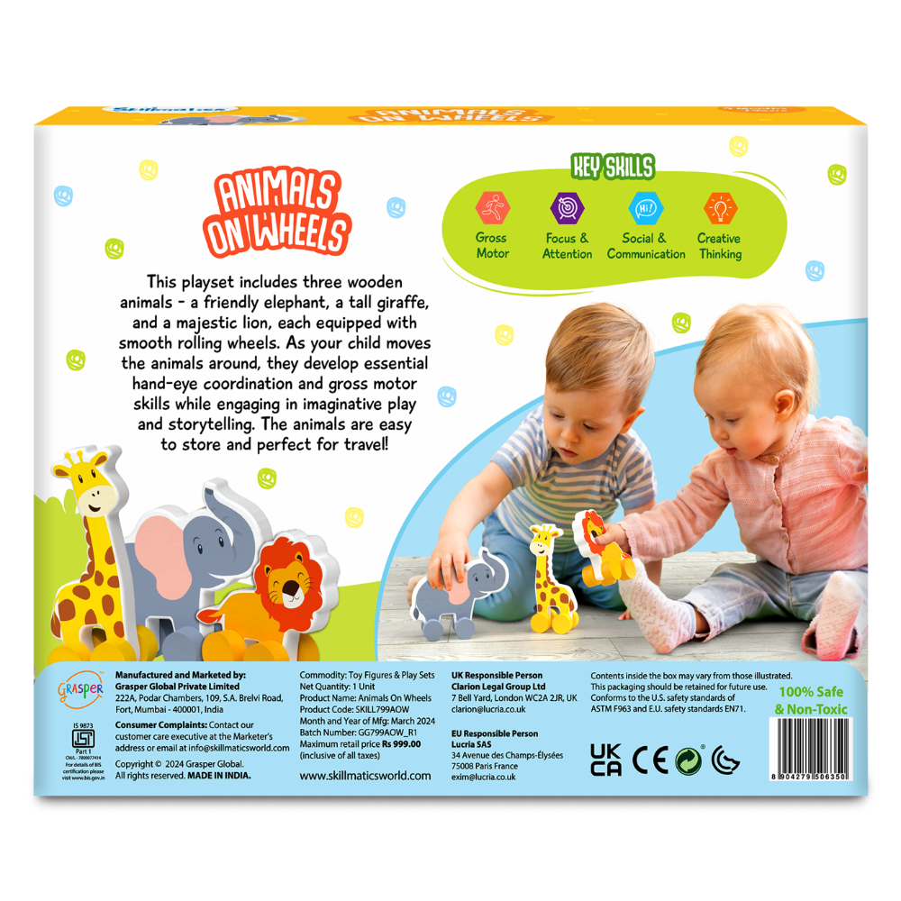 Skillmatics Wooden Animal Toys on Wheels