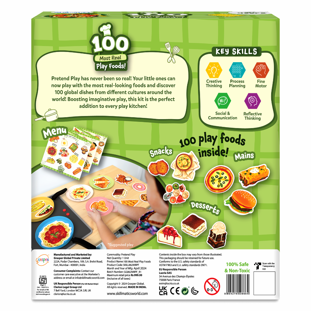 Skillmatics Pretend Play Playset 100 Most Real Play Foods