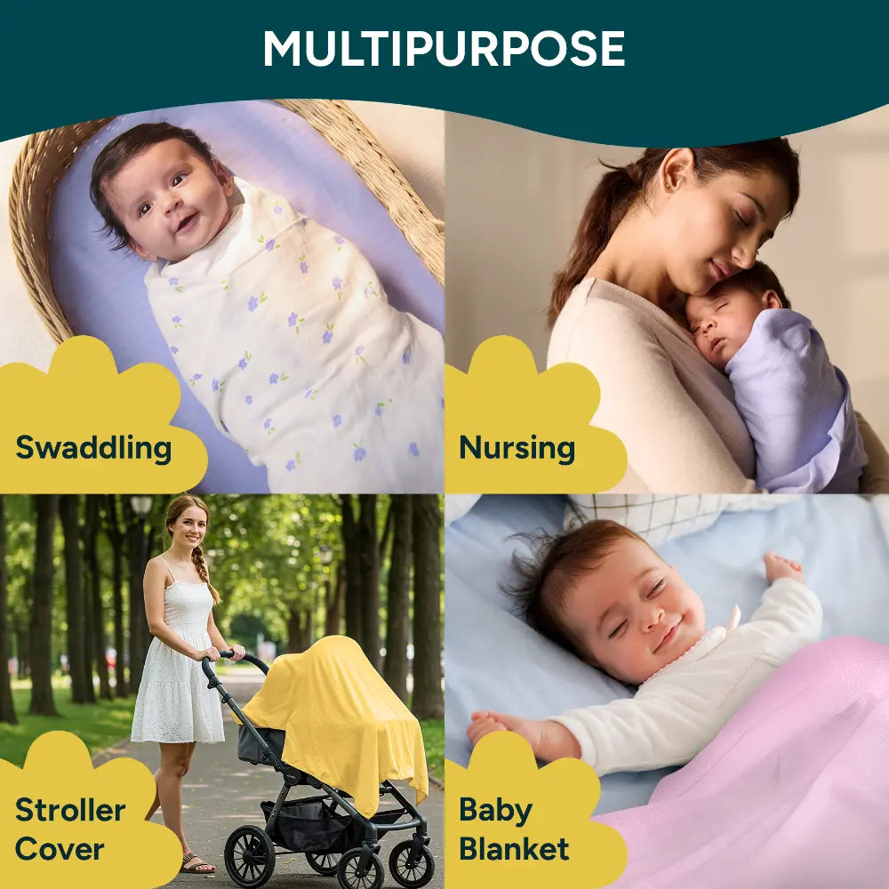 Nintara Baby Extra-Large Swaddle - 100% Organic Premium Muslin Cotton, 47" x 47" (119 cm x 119 cm), Ultra-Soft, Breathable &amp; Lightweight, Multipurpose, Hypoallergenic, Gift for Newborn Babies - Purple Blossom