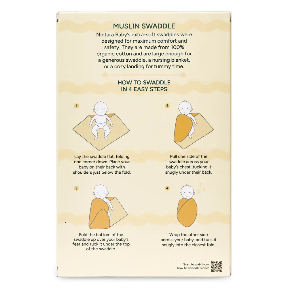 Nintara Baby Extra-Large Swaddles - 100% Organic Premium Muslin Cotton, 47" x 47" (119 cm x 119 cm), Ultra-Soft, Breathable &amp; Lightweight, Unisex, Hypoallergenic, Gifts for Newborn Babies, Pack of 2 - Sunshine Baby