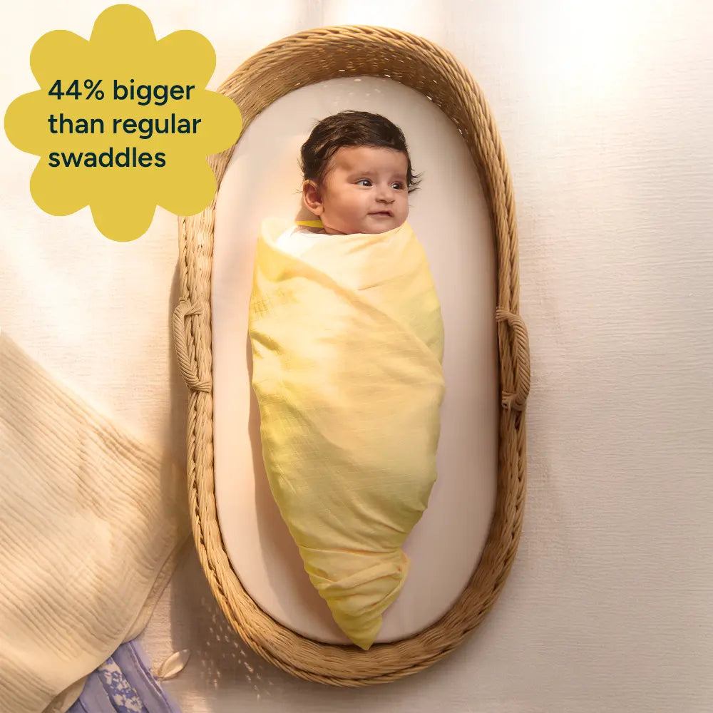 Nintara Baby Extra-Large Swaddles - 100% Organic Premium Muslin Cotton, 47" x 47" (119 cm x 119 cm), Ultra-Soft, Breathable &amp; Lightweight, Unisex, Hypoallergenic, Gifts for Newborn Babies, Pack of 2 - Sunshine Baby
