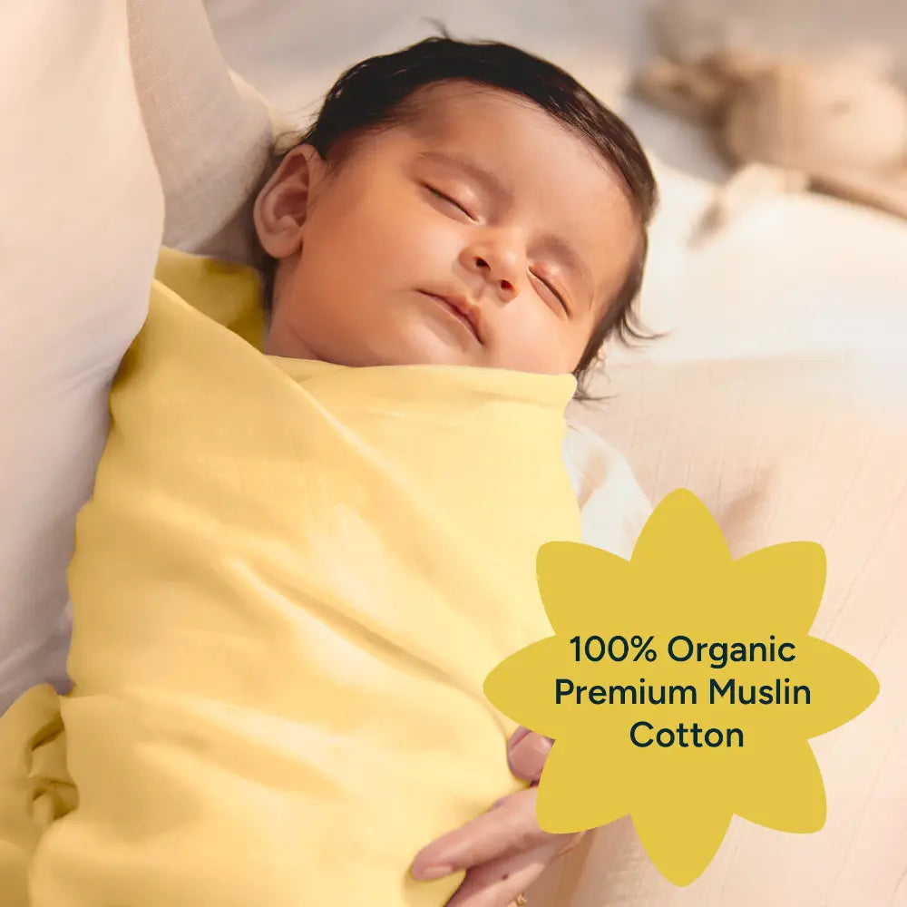 Nintara Baby Extra-Large Swaddles - 100% Organic Premium Muslin Cotton, 47" x 47" (119 cm x 119 cm), Ultra-Soft, Breathable &amp; Lightweight, Unisex, Hypoallergenic, Gifts for Newborn Babies, Pack of 2 - Sunshine Baby