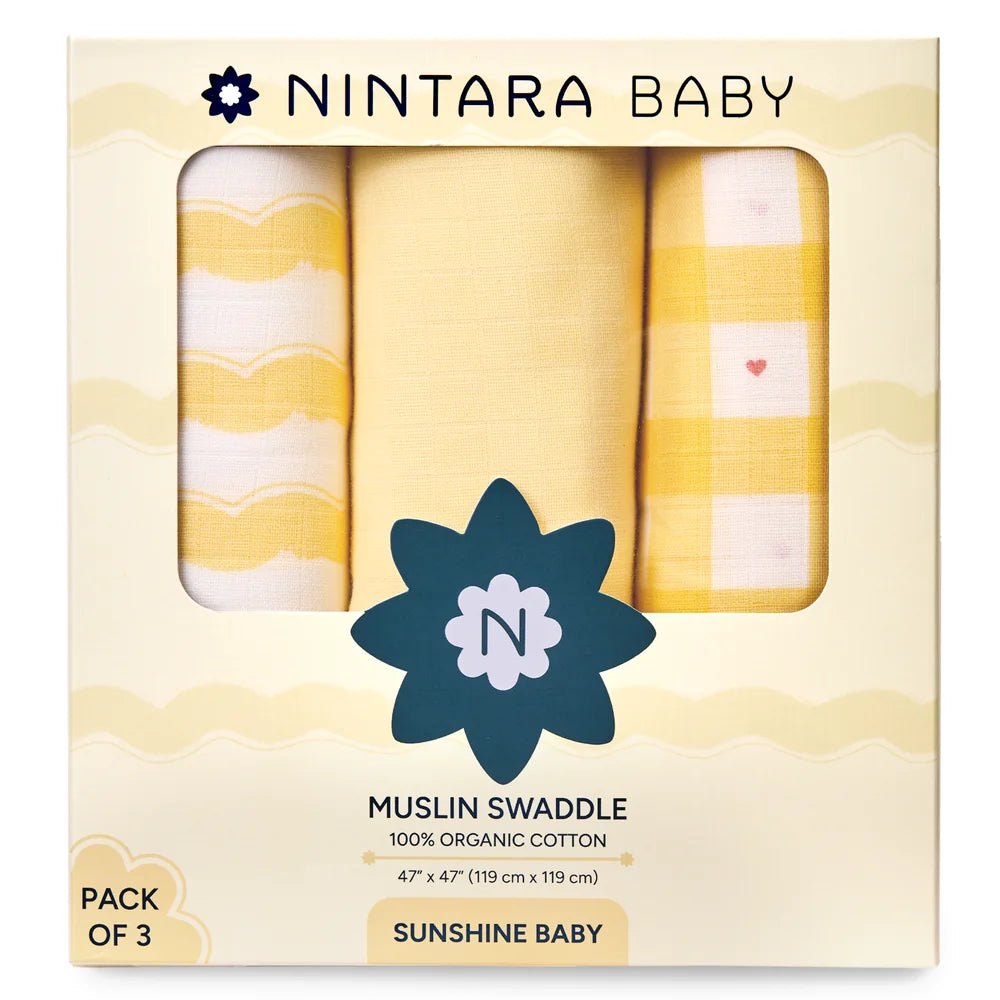 Nintara Baby Extra-Large Swaddle – Pack of 3, 47" x 47" (119 cm x 119 cm) - Sunshine Baby