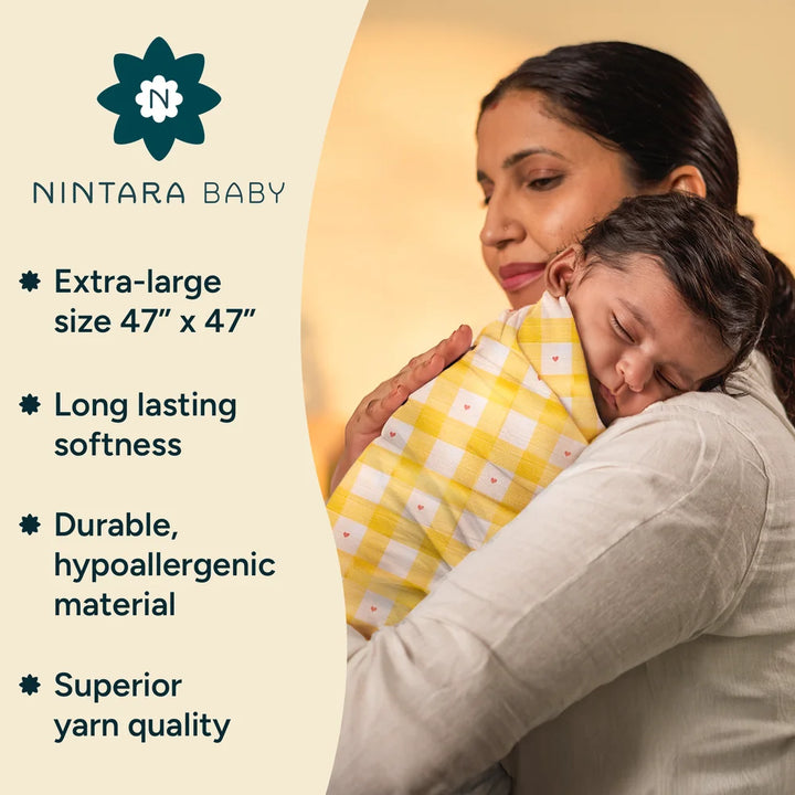 Nintara Baby Extra-Large Swaddle – Pack of 3, 47" x 47" (119 cm x 119 cm) - Sunshine Baby