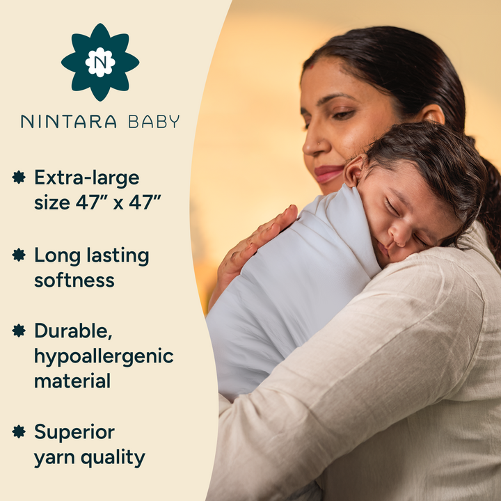 Nintara Baby Extra-Large Swaddles - 100% Organic Premium Muslin Cotton, 47" x 47" (119 cm x 119 cm), Ultra-Soft, Breathable &amp; Lightweight, Hypoallergenic, Gifts for Newborn Girls, Pack of 4 - Flower Power
