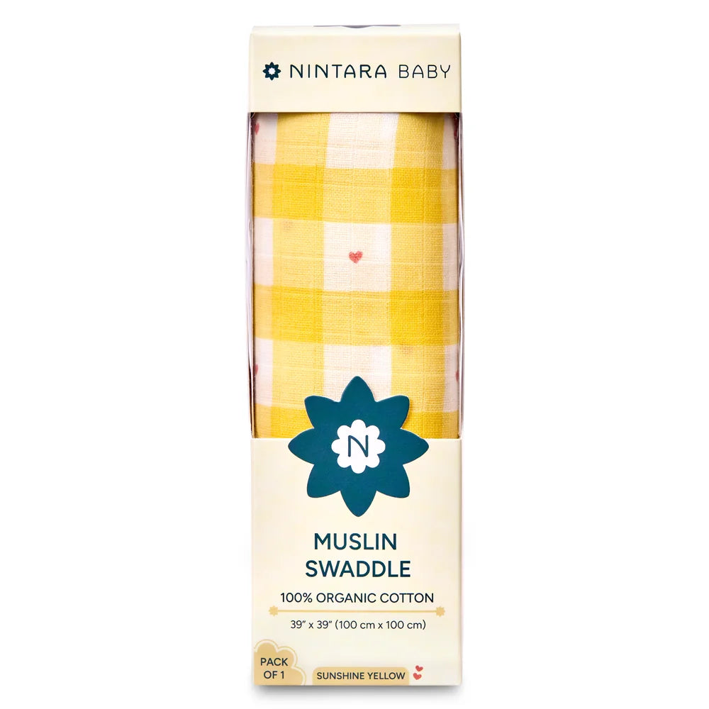 Nintara Baby Swaddle for Newborns – Organic Muslin Cotton - Sunshine Yellow