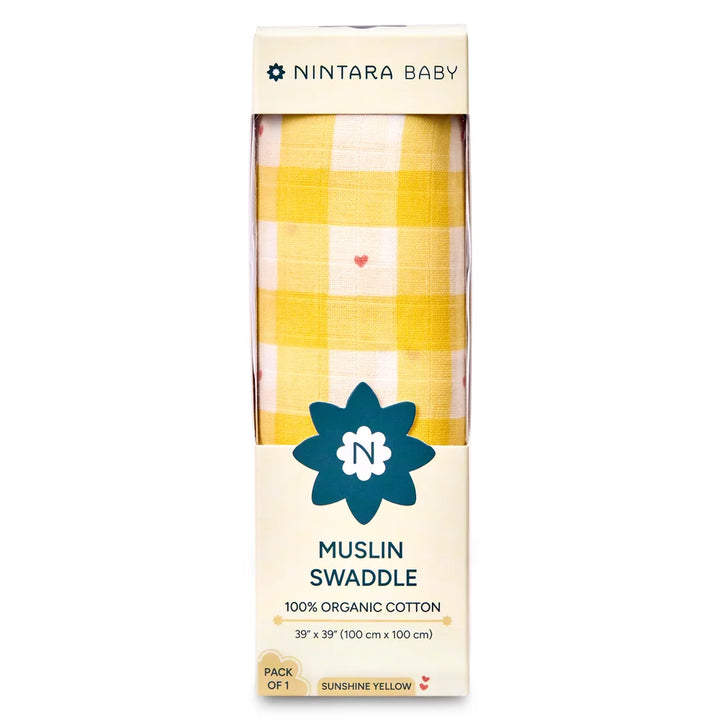 Nintara Baby Swaddle for Newborns – Organic Muslin Cotton - Sunshine Yellow