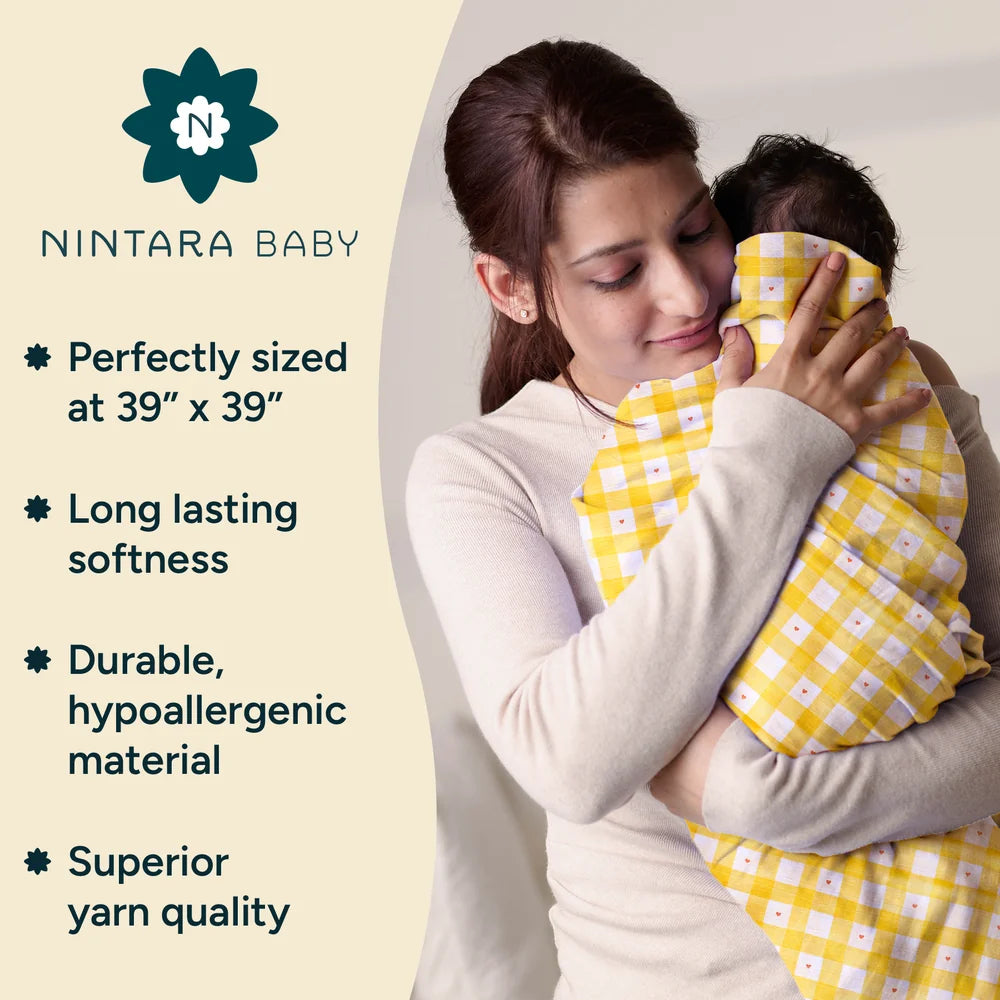 Nintara Baby Swaddle for Newborns – Organic Muslin Cotton - Sunshine Yellow