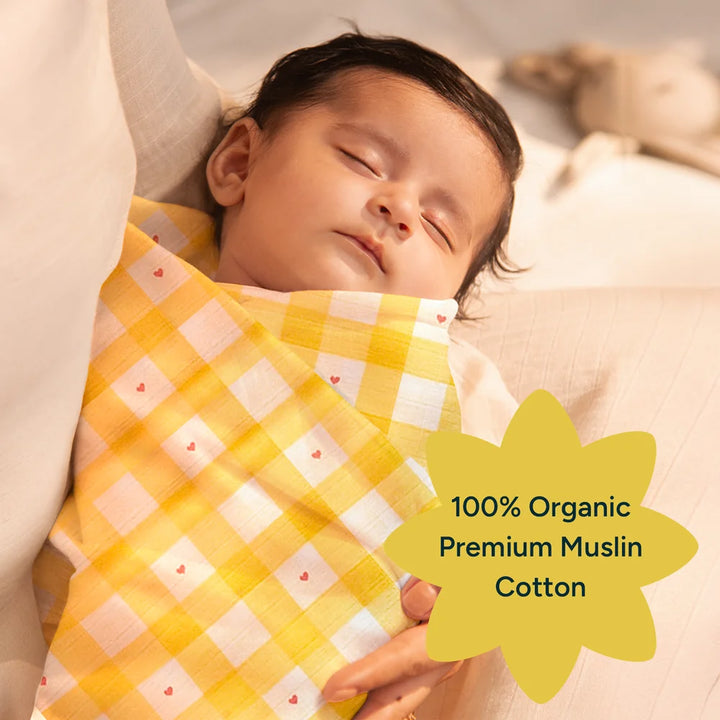 Nintara Baby Swaddle for Newborns – Organic Muslin Cotton - Sunshine Yellow
