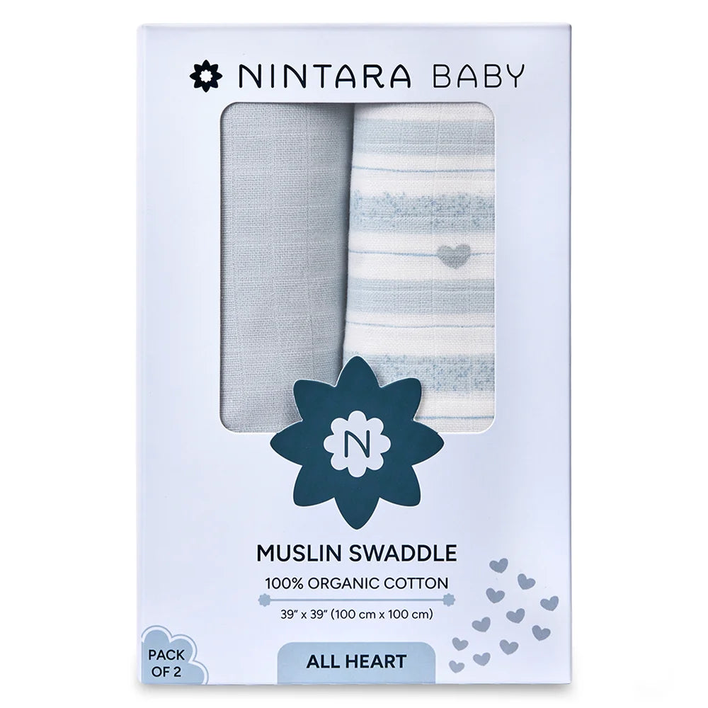 Nintara Baby Swaddle for Newborns 100% Organic Muslin Cotton - All Heart