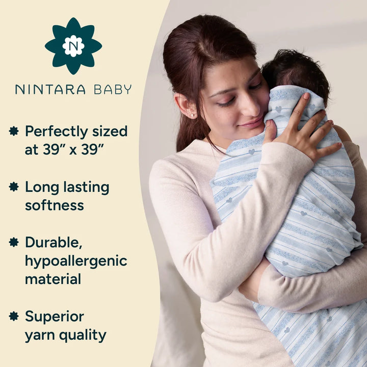 Nintara Baby Swaddle for Newborns 100% Organic Muslin Cotton - All Heart