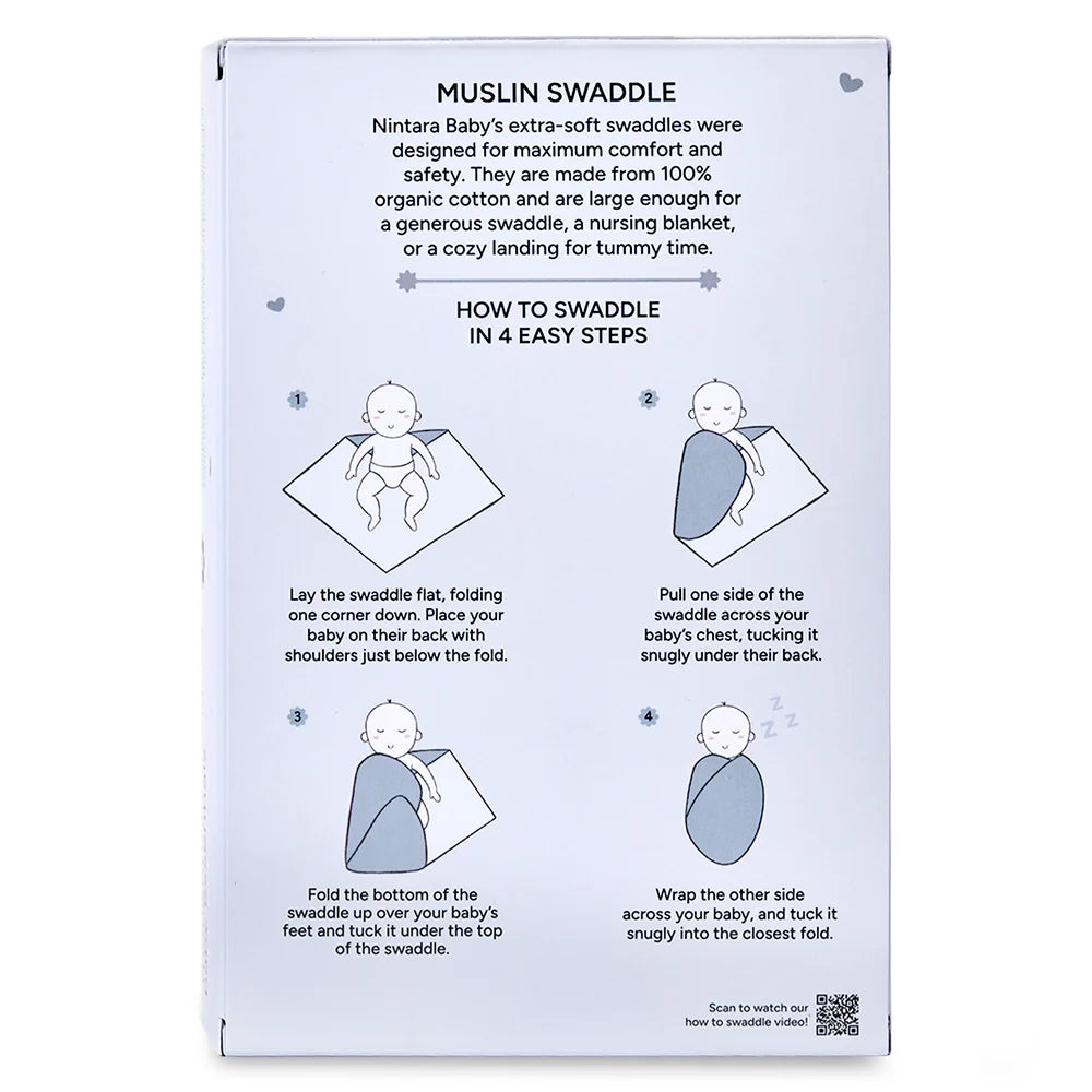 Nintara Baby Swaddle for Newborns 100% Organic Muslin Cotton - All Heart