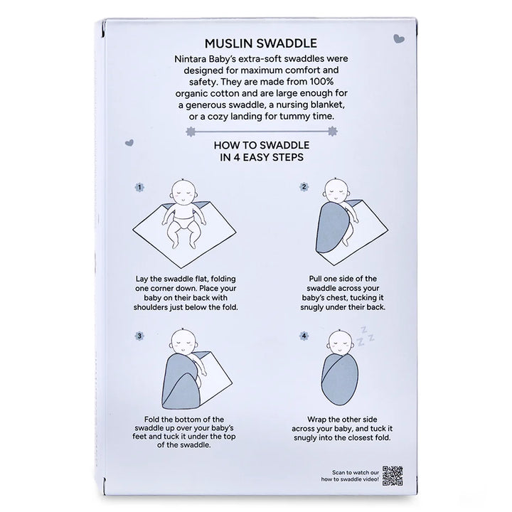 Nintara Baby Swaddle for Newborns 100% Organic Muslin Cotton - All Heart