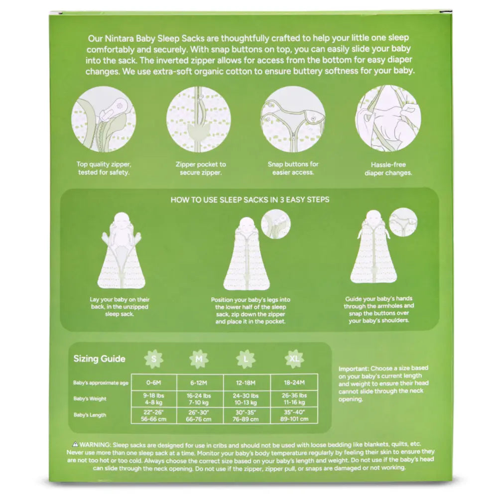 Nintara Baby 0.5 TOG Sleep Sack  -  Premium Organic Cotton, Lightweight Wearable Blanket for Newborns, Infants &amp; Toddlers (3 - 9 Months), Unisex Baby Sleeping Bag, Gifts for Babies - Forest Flutter