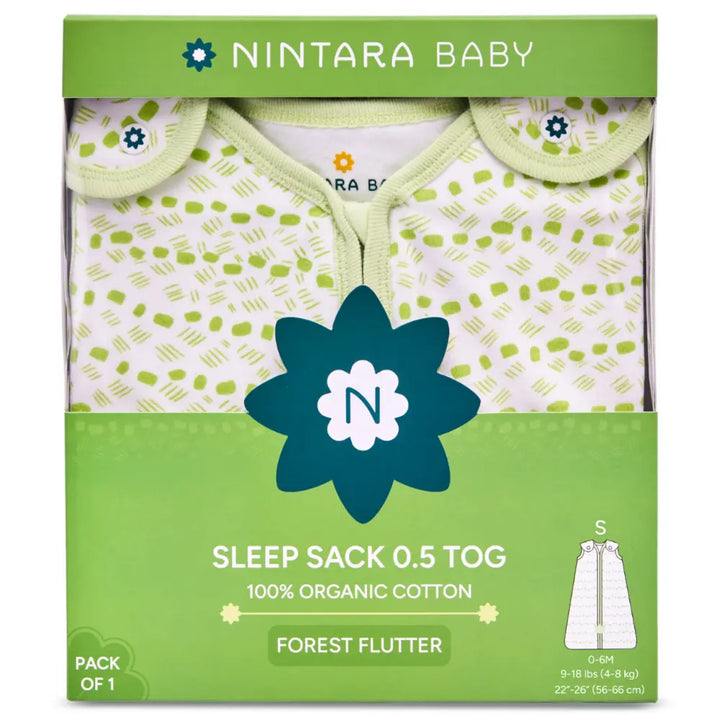 Nintara Baby 0.5 TOG Sleep Sack  -  Premium Organic Cotton, Lightweight Wearable Blanket for Newborns, Infants &amp; Toddlers (9 - 15 Months), Unisex Baby Sleeping Bag, Gifts for Babies - Forest Flutter