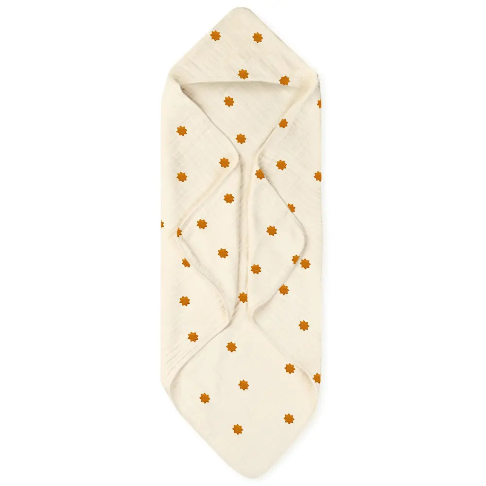 Nintara Baby Hooded Towel  -  100% Organic Premium Muslin Cotton, 30" x 30" (76 cm x 76 cm), Ultra - Absorbent, Soft, Breathable, Hypoallergenic, Multipurpose, Gifts for Babies &amp; Infants - Butterscotch Stars