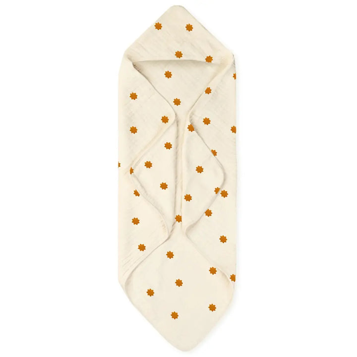 Nintara Baby Hooded Towel  -  100% Organic Premium Muslin Cotton, 30" x 30" (76 cm x 76 cm), Ultra - Absorbent, Soft, Breathable, Hypoallergenic, Multipurpose, Gifts for Babies &amp; Infants - Butterscotch Stars