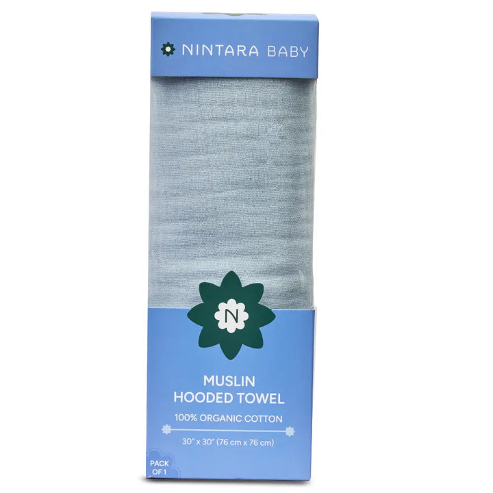 Nintara Baby Hooded Towel – 100% Organic Muslin Cotton, 30" x 30" | Blue