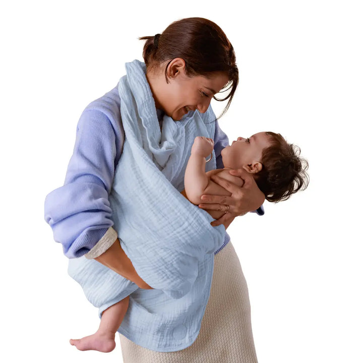 Nintara Baby Hooded Towel – 100% Organic Muslin Cotton, 30" x 30" | Blue