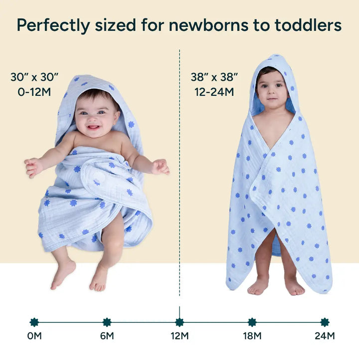 Nintara Baby Hooded Towel – 100% Organic Muslin Cotton, 30" x 30" | Blue