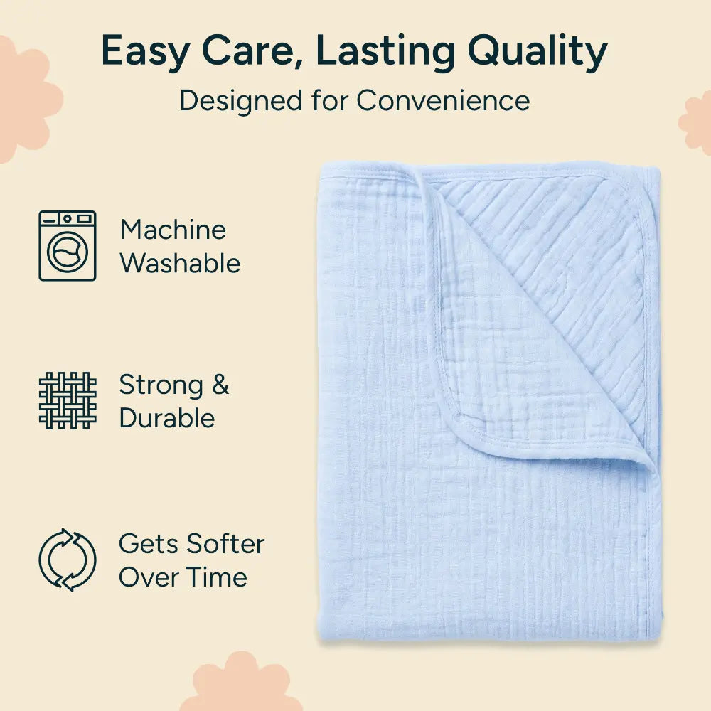 Nintara Baby Hooded Towel – 100% Organic Muslin Cotton, 30" x 30" | Blue