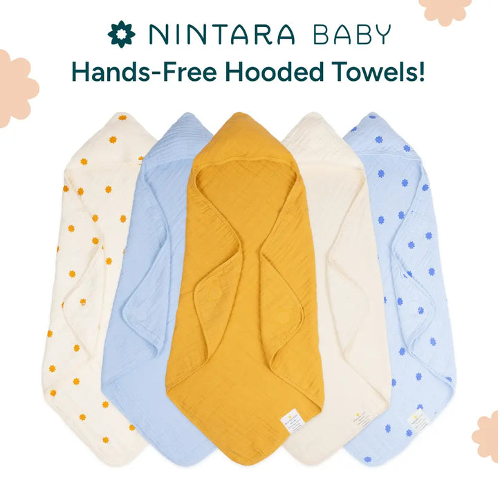 Nintara Baby Hooded Towel – 100% Organic Muslin Cotton, 30" x 30" | Blue