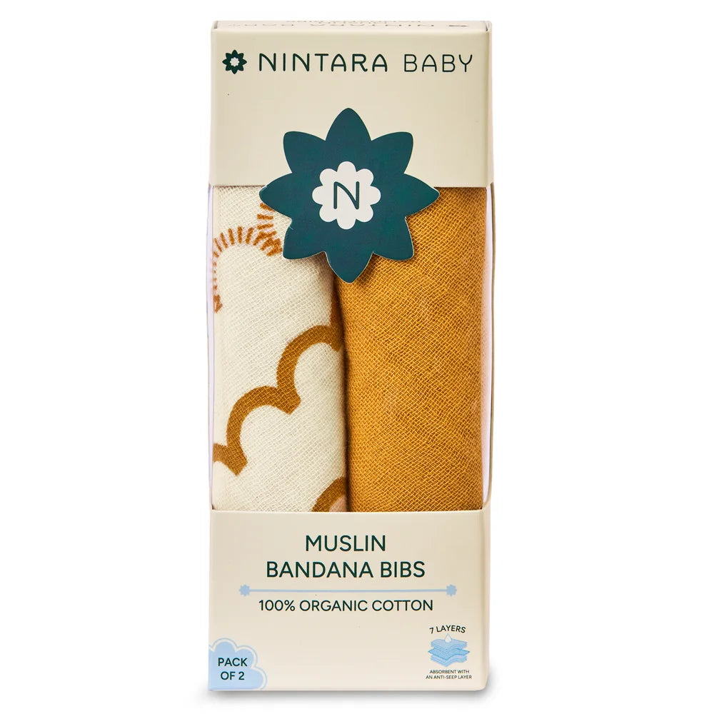 Nintara Baby Bandana Bibs – 100% Organic Muslin Cotton - Mustard