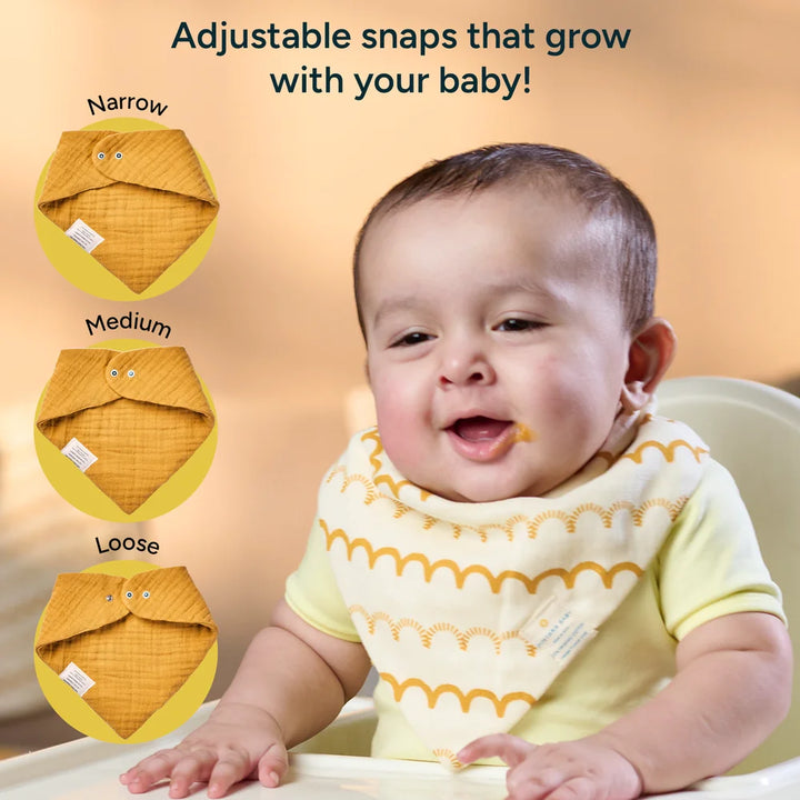 Nintara Baby Bandana Bibs – 100% Organic Muslin Cotton - Mustard