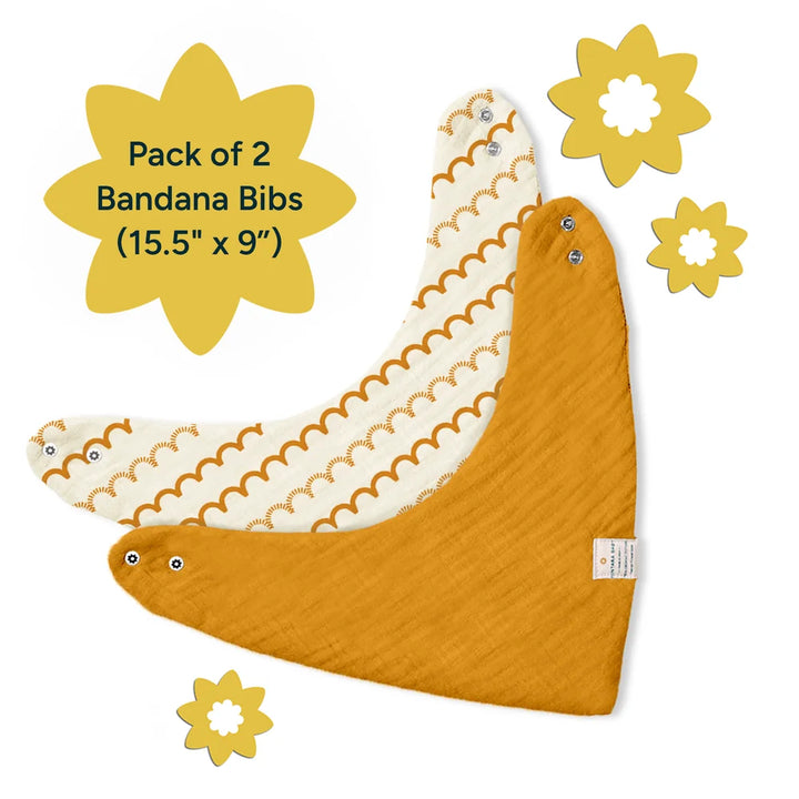Nintara Baby Bandana Bibs – 100% Organic Muslin Cotton - Mustard