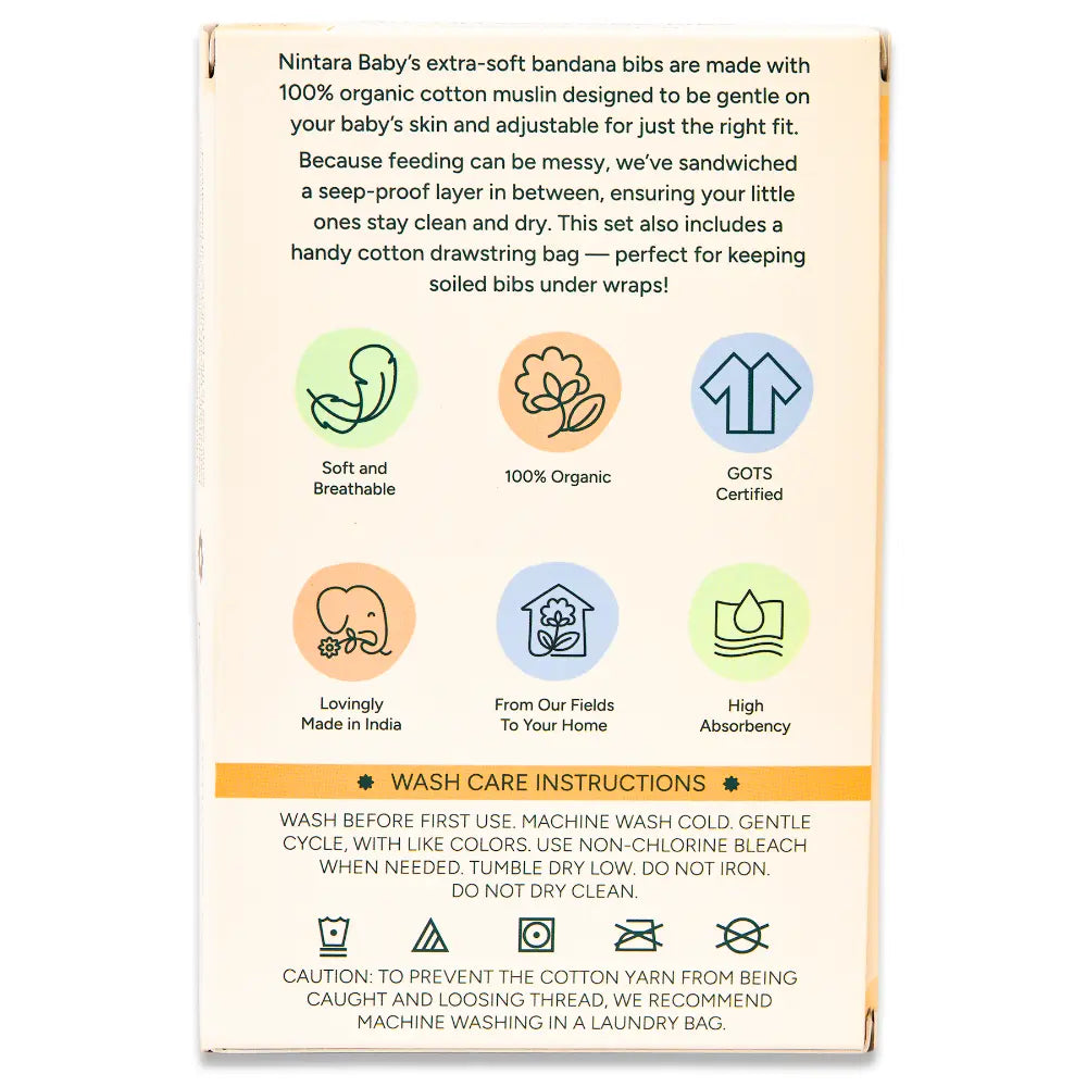 Nintara Baby Bandana Bibs – 100% Organic Muslin Cotton, 7 - Layer Absorbent for Drooling, Teething &amp; Feeding, Soft &amp; Hypoallergenic, Adjustable Snap Buttons, Reversible, Baby Gift Ages 0–3, Pack of 3 - Beige
